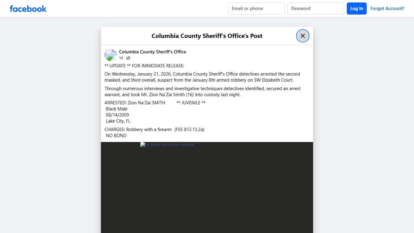 ** UPDATE ** FOR... - Columbia County Sheriff's Office Facebook