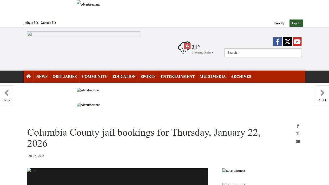 Columbia County jail bookings for Thursday, January 22, 2026 Public Records magnoliareporter.com
